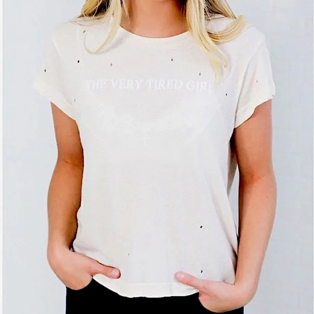 Wildfox “A Very Tired Girl” Distressed Tee - Size Small